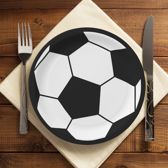 Simple Black and White Soccer Ball Party Paper Plate (Creator Uploaded)
