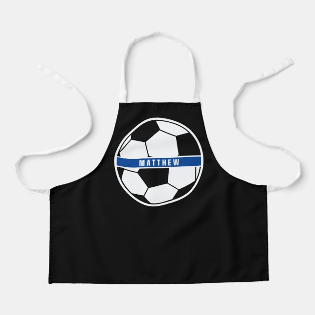 Simple Black and White Soccer Football Monogram Apron (Front)