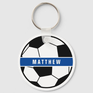 Simple Black and White Soccer Football Monogram Key Ring