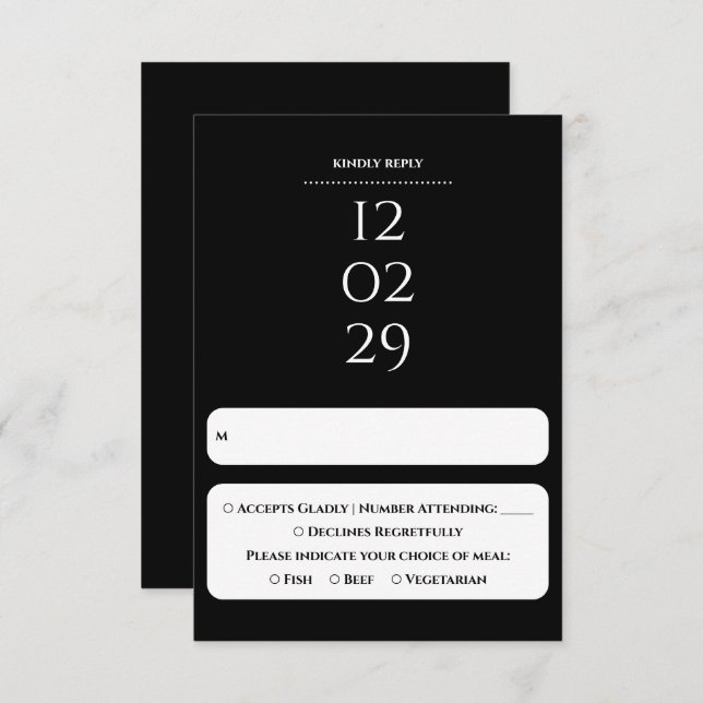 Simple Black And White Special Date Wedding RSVP Card (Front/Back)