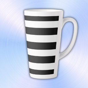 Simple Black and White Stripes   Latte Mug