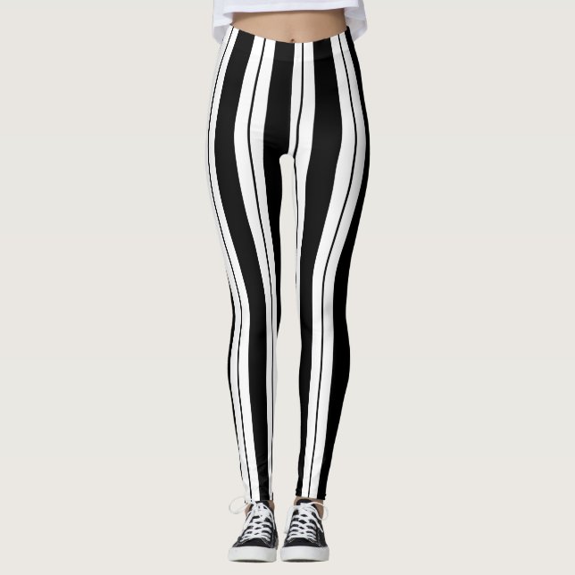 Simple Black and White Stripes Leggings (Front)