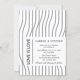 Simple black and white stripes. Modern gay Wedding Invitation