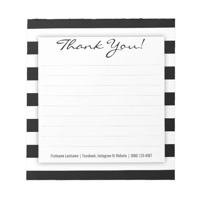 Simple Black and White Stripes Thank You Notepad (Front)