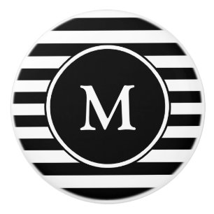 Simple Black and White Stripes with Monogram Ceramic Knob