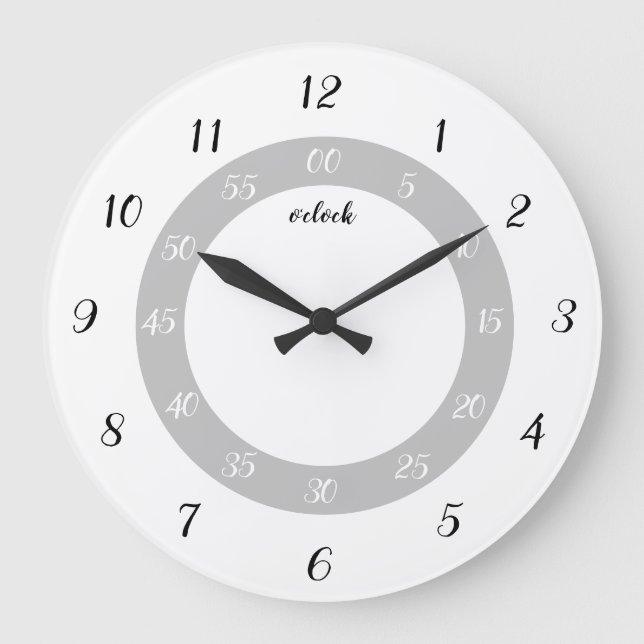 Simple Black and white Teaching time analog  Large Clock (Front)