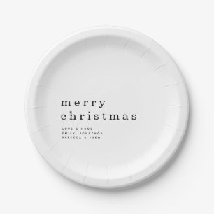 Simple Black and White Text Merry Christmas Paper Plate