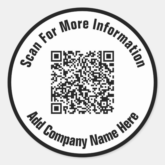 Simple Black and White Text Scan QR Code  Classic Round Sticker (Front)