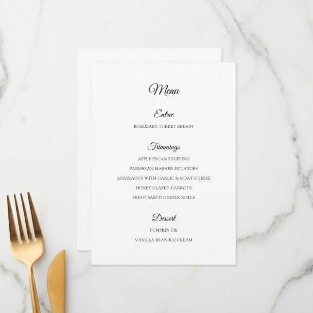 Simple Black and White Thanksgiving Dinner Menu (Front/Back In Situ)