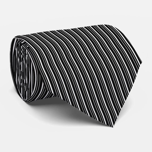 Simple Black and White Thin Vertical Stripes Tie (Rolled)