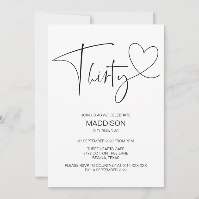 Simple Black and White Thirty 30th Birthday Invite (Front)