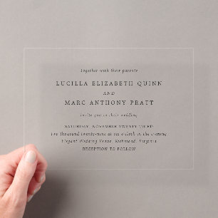 Simple Black and White Timeless Wedding Acrylic Invitations