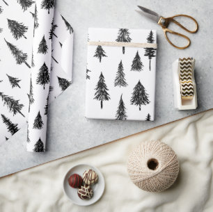 Simple Black and White Tree Pattern Wrapping Paper