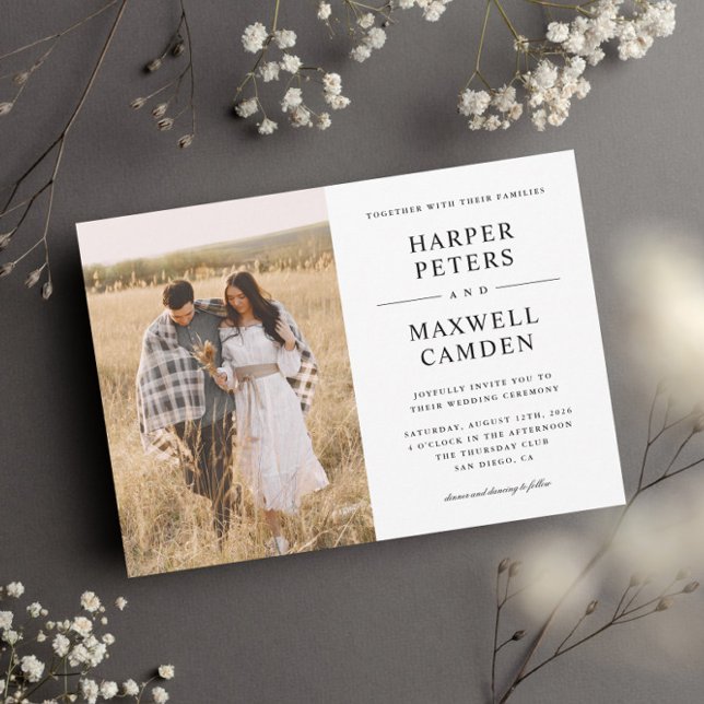 Simple Black and White Typography Photo Wedding Invitation (Creator Uploaded)