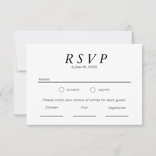 Simple Black and White Typography Wedding RSVP Card (Front)