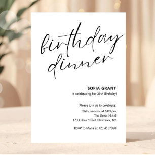 Simple Black and White Unisex Birthday Dinner Invitation