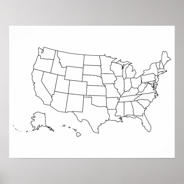 Simple Black and White US Map Outline Poster (Front)