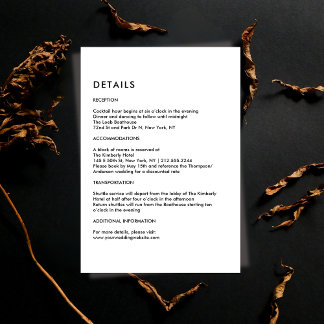 Simple Black and White Wedding Details  Enclosure Card