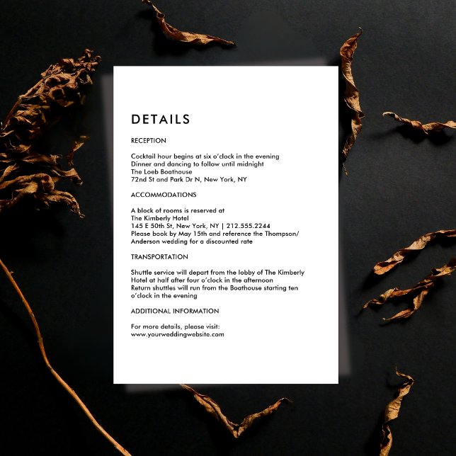 Simple Black and White Wedding Details  Enclosure Card (Simple Black and White Wedding Details Enclosure Card)