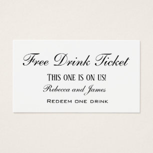 Simple Black and White Wedding Free Drink Ticket