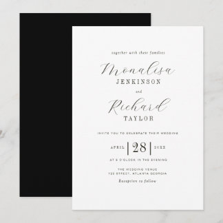 simple black and white wedding invitation