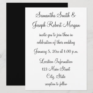 Simple Black and White Wedding Invitation