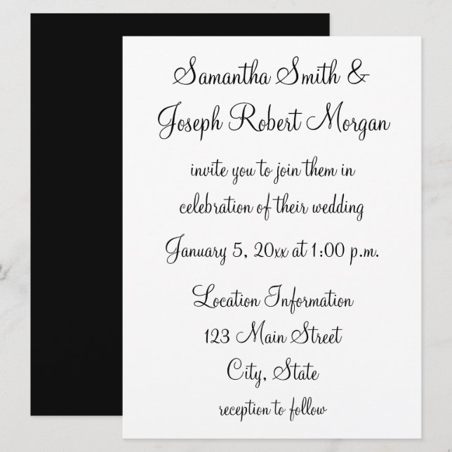 Simple Black and White Wedding Invitation (Front/Back)