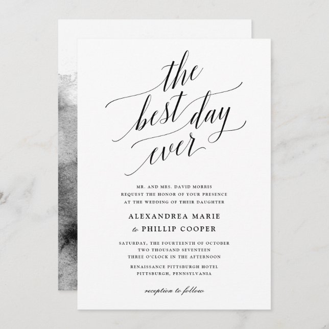 Simple Black and White Wedding Invitation (Front/Back)