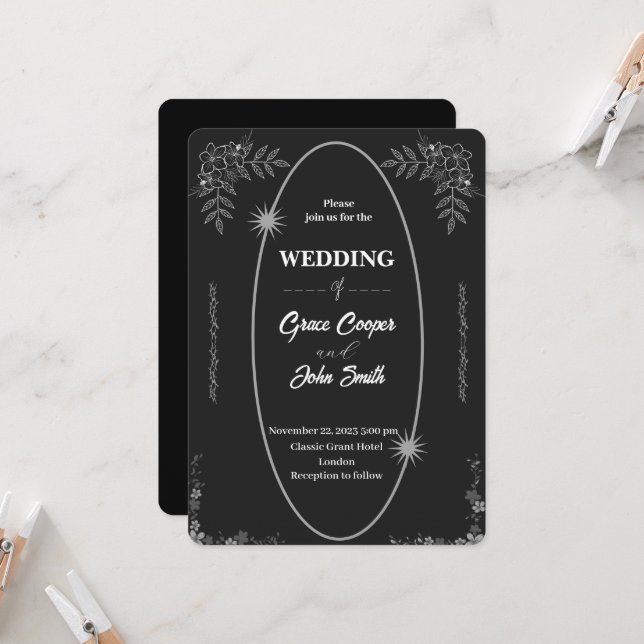 Simple Black and White wedding invitation card (Front/Back In Situ)