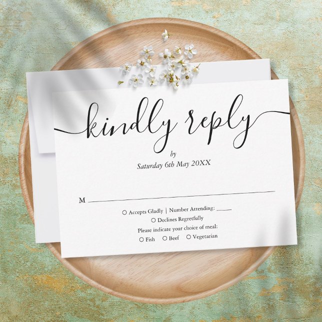Simple Black and White Wedding Meal Choice RSVP Card (Creator Uploaded)