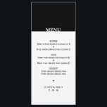 Simple black and white wedding menu<br><div class="desc">Simple black and white wedding menu
Can be fully customised to suit your needs.
© Gorjo Designs via Zazzle. 

// Looking for matching items? Other stationery from the set available here: https://www.zazzle.com/collections/black_and_white_striped_wedding-119550615860932414

// Need help customising your design? Got other ideas? Feel free to contact me at: zoe@gorjodesigns.com</div>