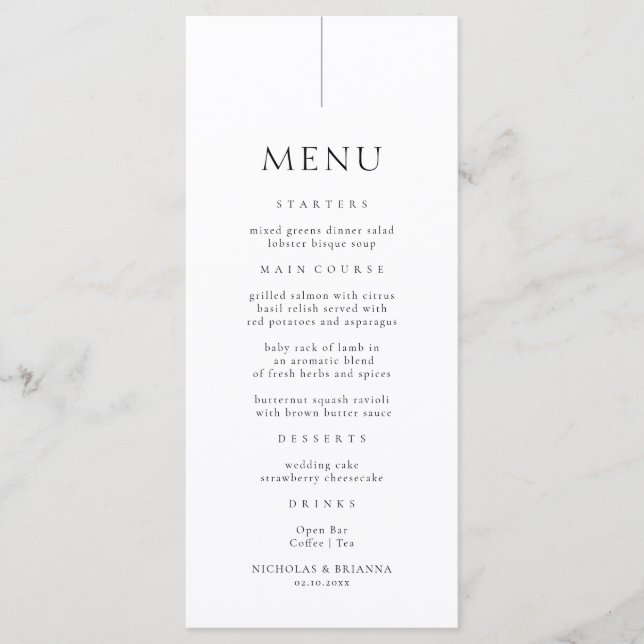 Simple Black and White Wedding Menu (Front)