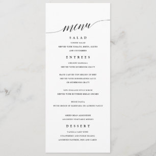 Simple Black and White Wedding Menu