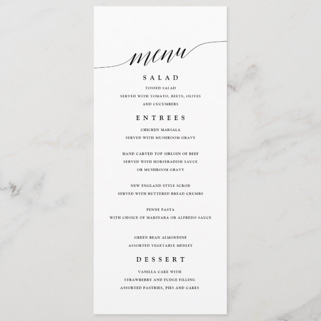 Simple Black and White Wedding Menu (Front)