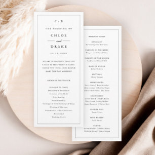Simple Black and White Wedding Monogram Ceremony Program
