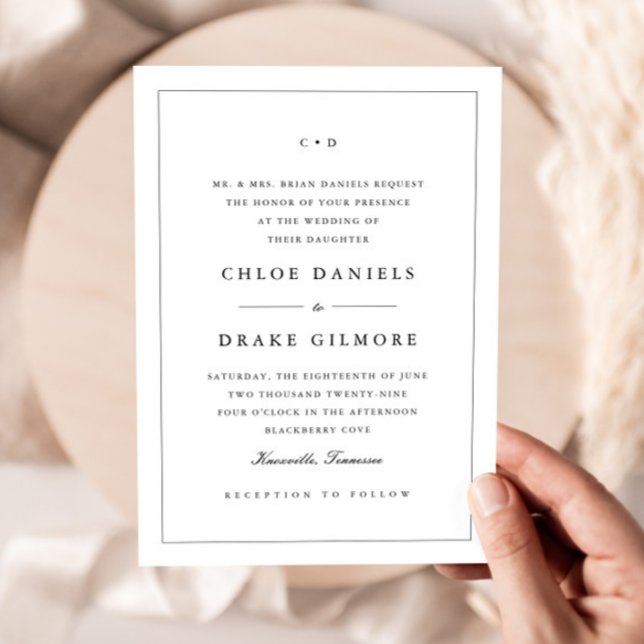 Simple Black and White Wedding Monogram  Invitation (Simple Black and White Wedding Monogram Invitation.)