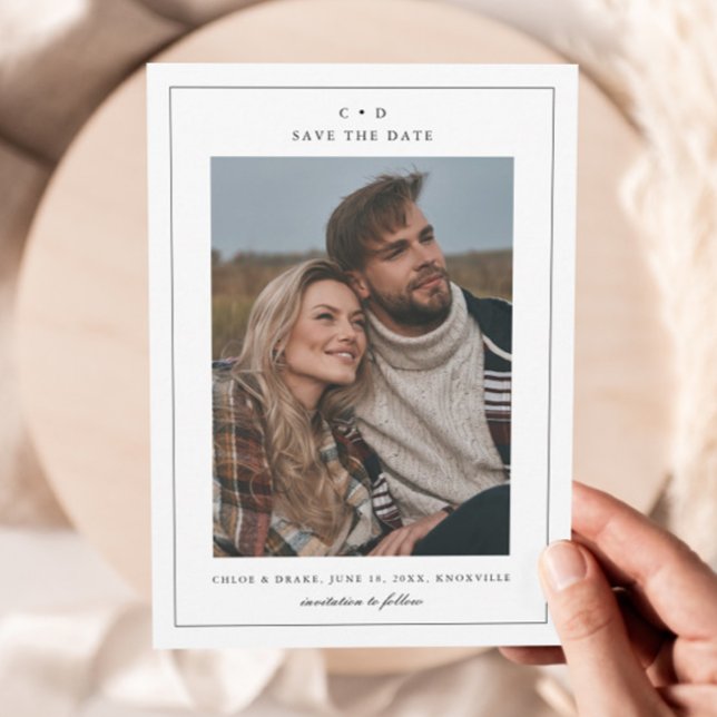 Simple Black and White Wedding Photo  Save The Date (Simple Monogram 3 Photo Wedding Save the Date.)