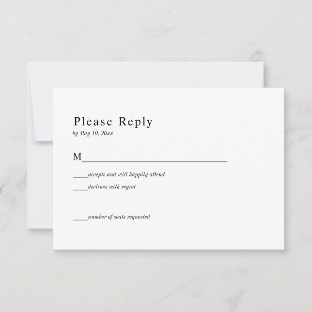 Simple Black and White Wedding RSVP Card (Front)