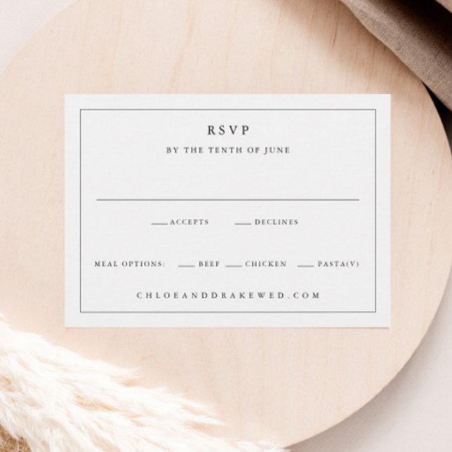 Simple Black and White Wedding  RSVP Card (Simple Wedding RSVP Enclosure Card with Meal Options.)