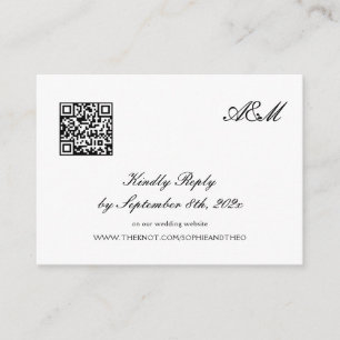 Simple Black and White Wedding RSVP Qr Code Enclosure Card