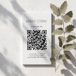 Simple Black and White Wedding RSVP Qr Code  Enclosure Card