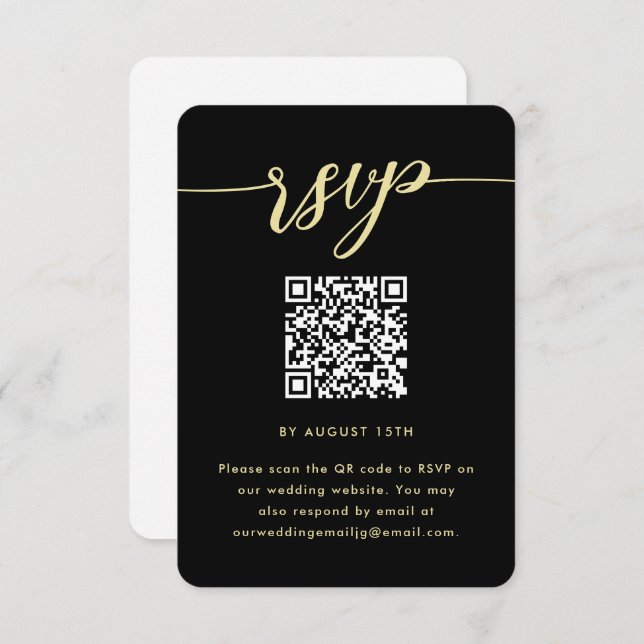 Simple Black and White Wedding RSVP with QR Code (Front/Back)