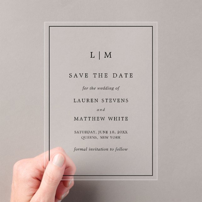 Simple Black and White Wedding Save the Date Acrylic Invitations (Insitu (Handheld))