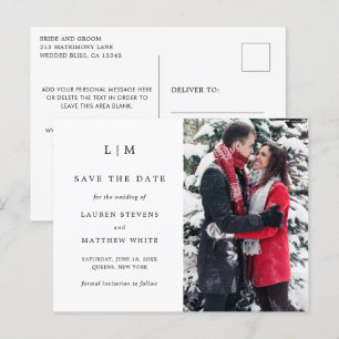 Simple Black and White Wedding Save the Date Announcement Postcard