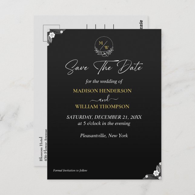 Simple Black and White Wedding Save The Date Postcard (Front/Back)
