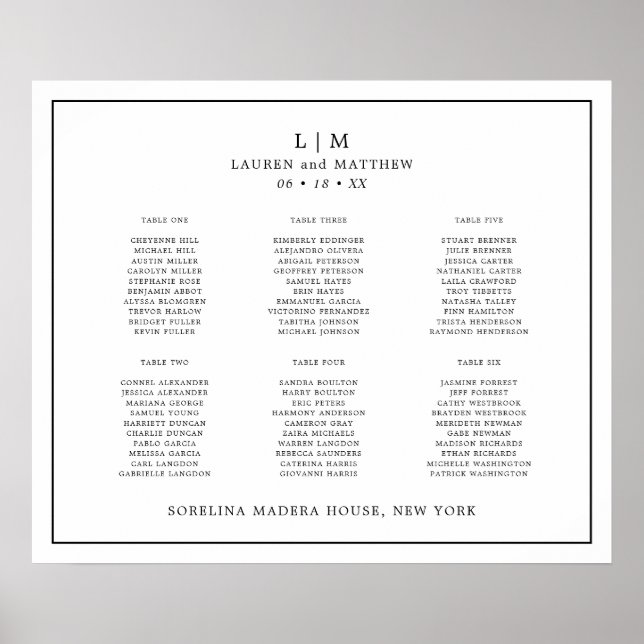 Simple Black and White Wedding Seating Chart (Front)