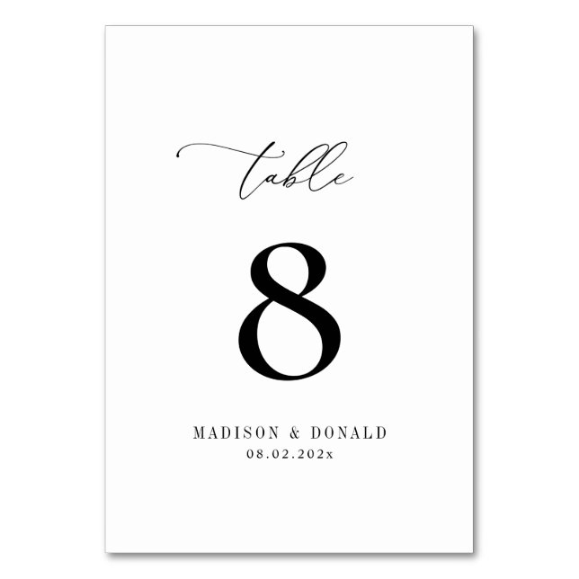 simple black and white wedding table number (Front)