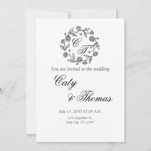 Simple black and white weeding invitation (Front)