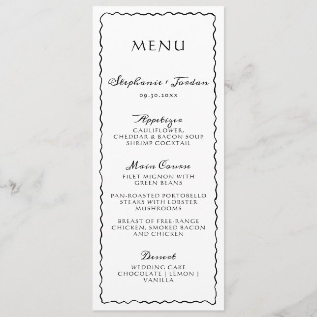 Simple Black and White Whimsical Frame Wedding Menu (Front)