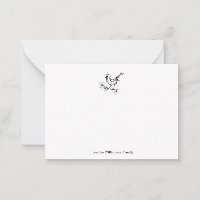 Simple Black and White Winter Cardinal Bird Family Card (Front)